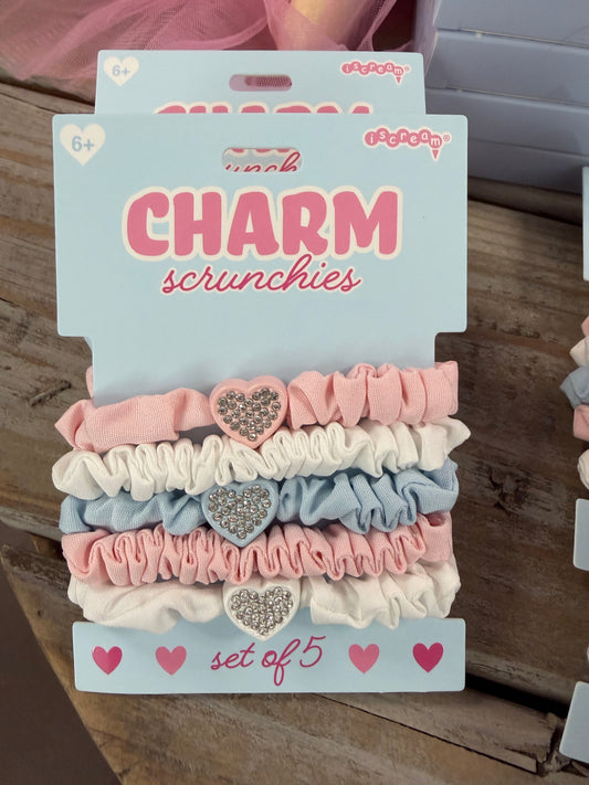 Heart Charm Scrunchies Set