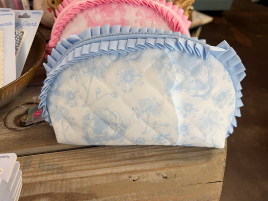 Beautiful Blue Toile Oval Cosmetic Bag