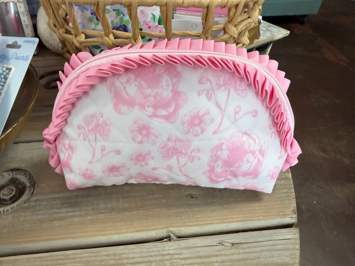 Pretty Pink Toile Oval Cosmetic Bag