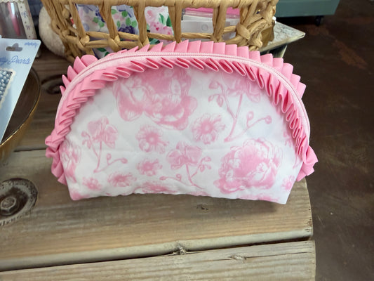 Pretty Pink Toile Oval Cosmetic Bag