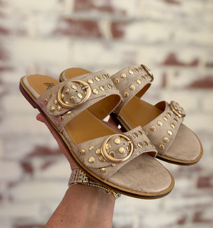 Corky’s Hey Hottie Sandals – Cream Crackle with Gold Studs