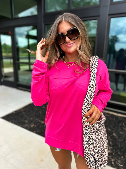 Pink Slub Long Sleeve Top