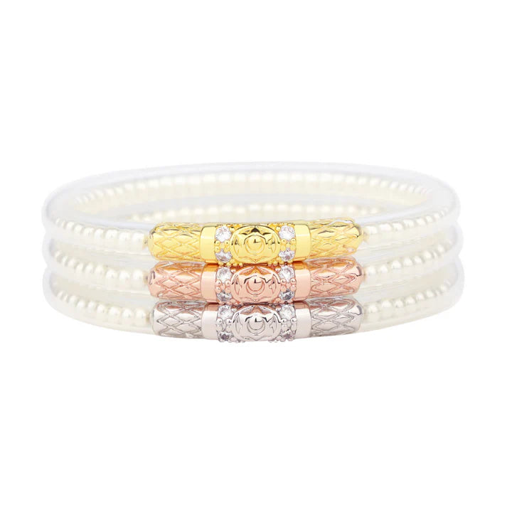 Three Queens All Weather Bangles - White Pearl BuDhaGirl