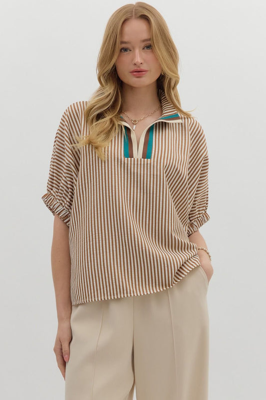 Caramel Stripe Dolman Sleeve Top