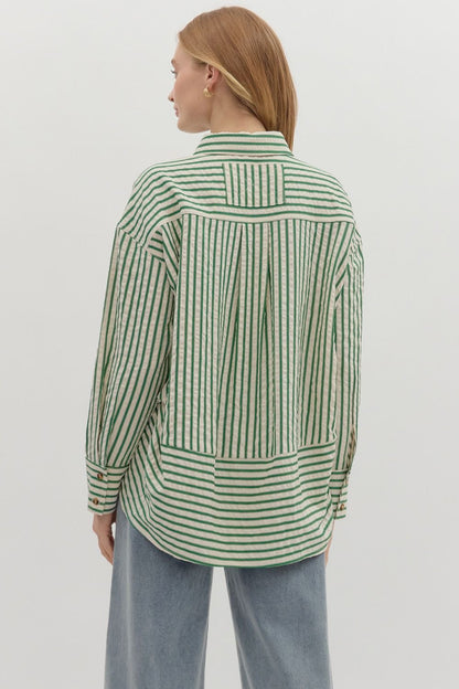 Green Striped Drape Back Shirt