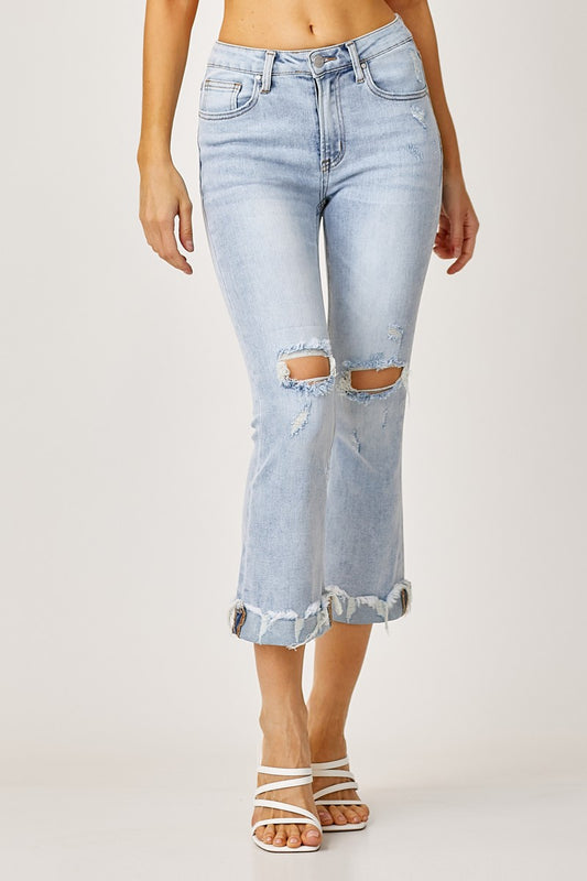 Heavenly Distressed Cuff Capri